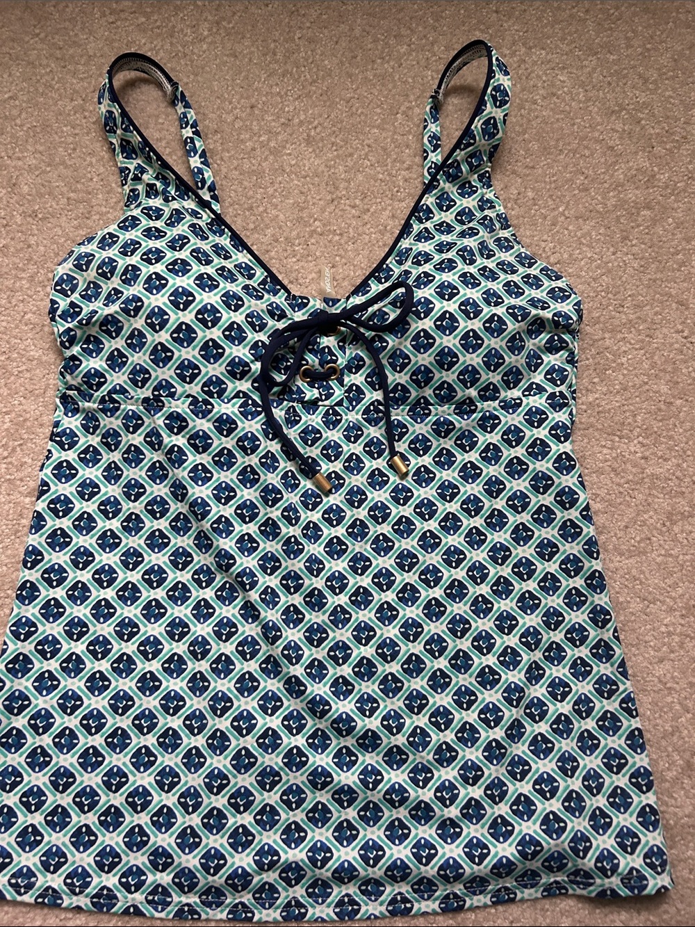 Lands' End Blue Size 6 Geo-Print Swimsuit Tankini Top with Grommets and Bow